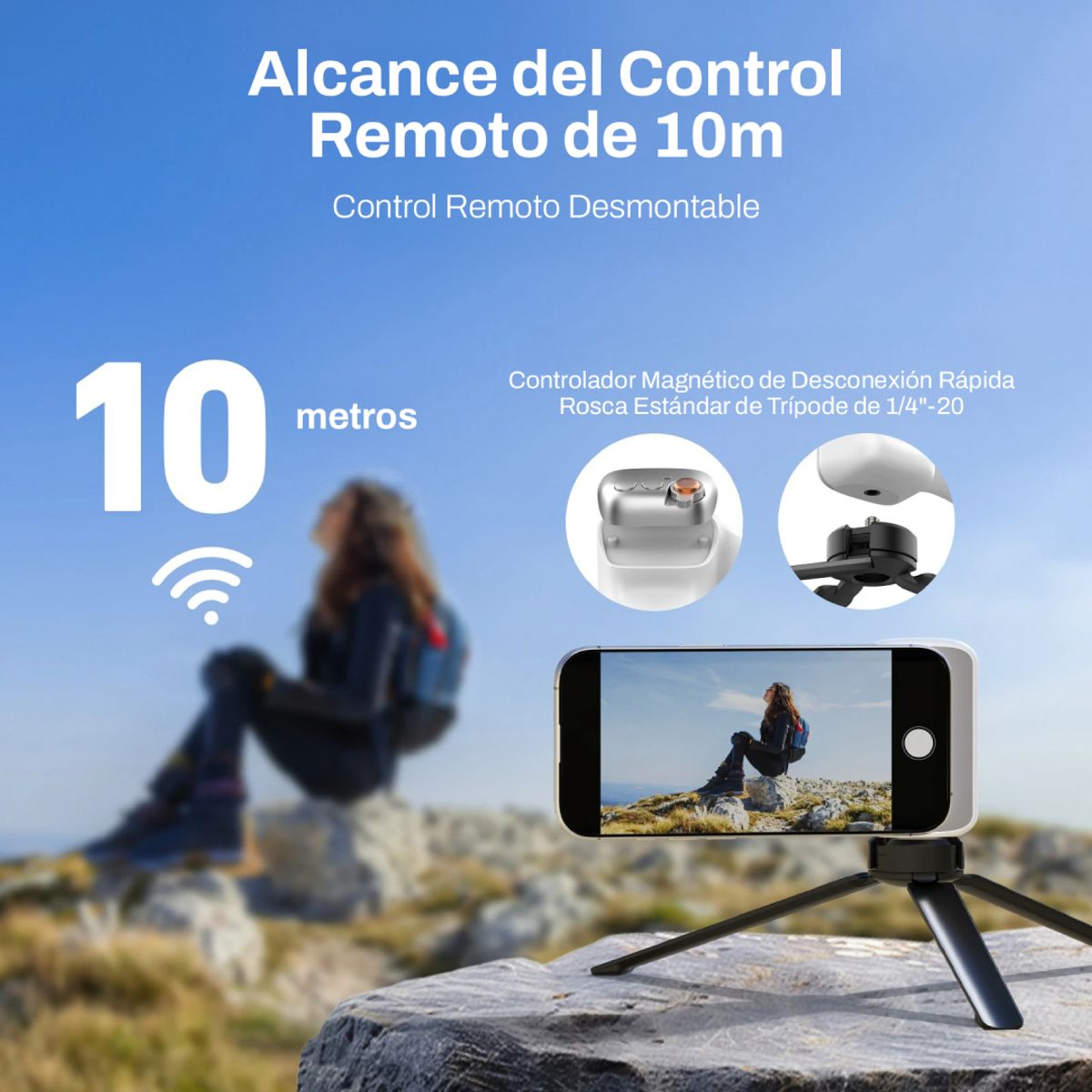 TELESIN - Kit Selfie Pro Grip + Luz + Espejo + Trípode Universal Black