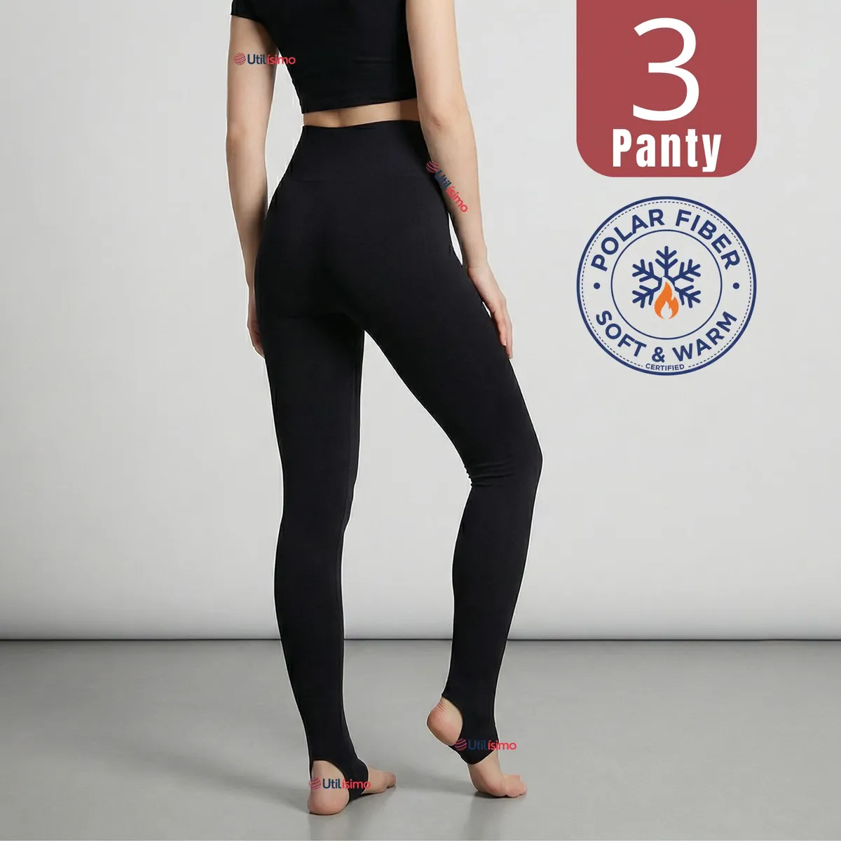 UTILISIMO - Pack 3 Calzas Mujer Panty Con Polar Térmica Negra Chiporro