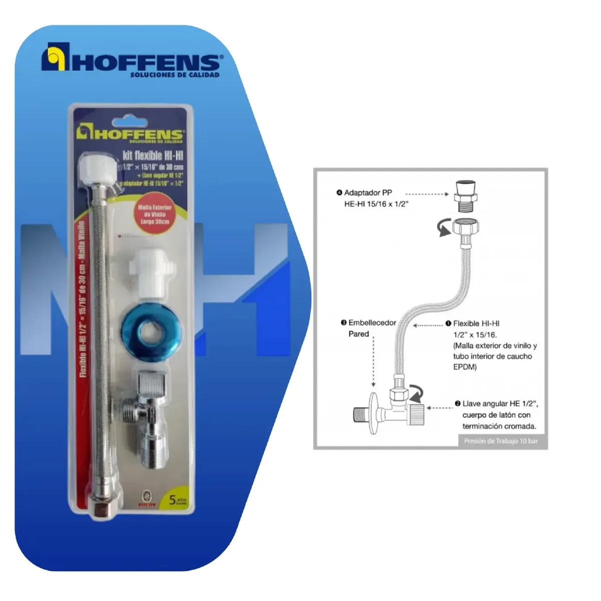 HOFFENS - Kit Llave Angular Laton + Flexible Vinilo 30cm Wc Hoffens