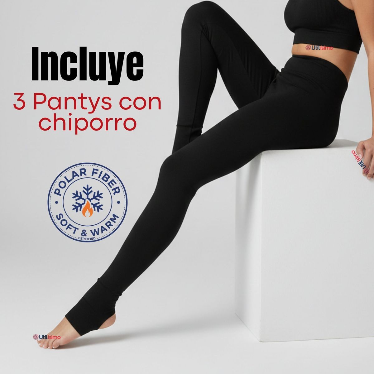 UTILISIMO - Pack 3 Calzas Mujer Panty Con Polar Térmica Negra Chiporro