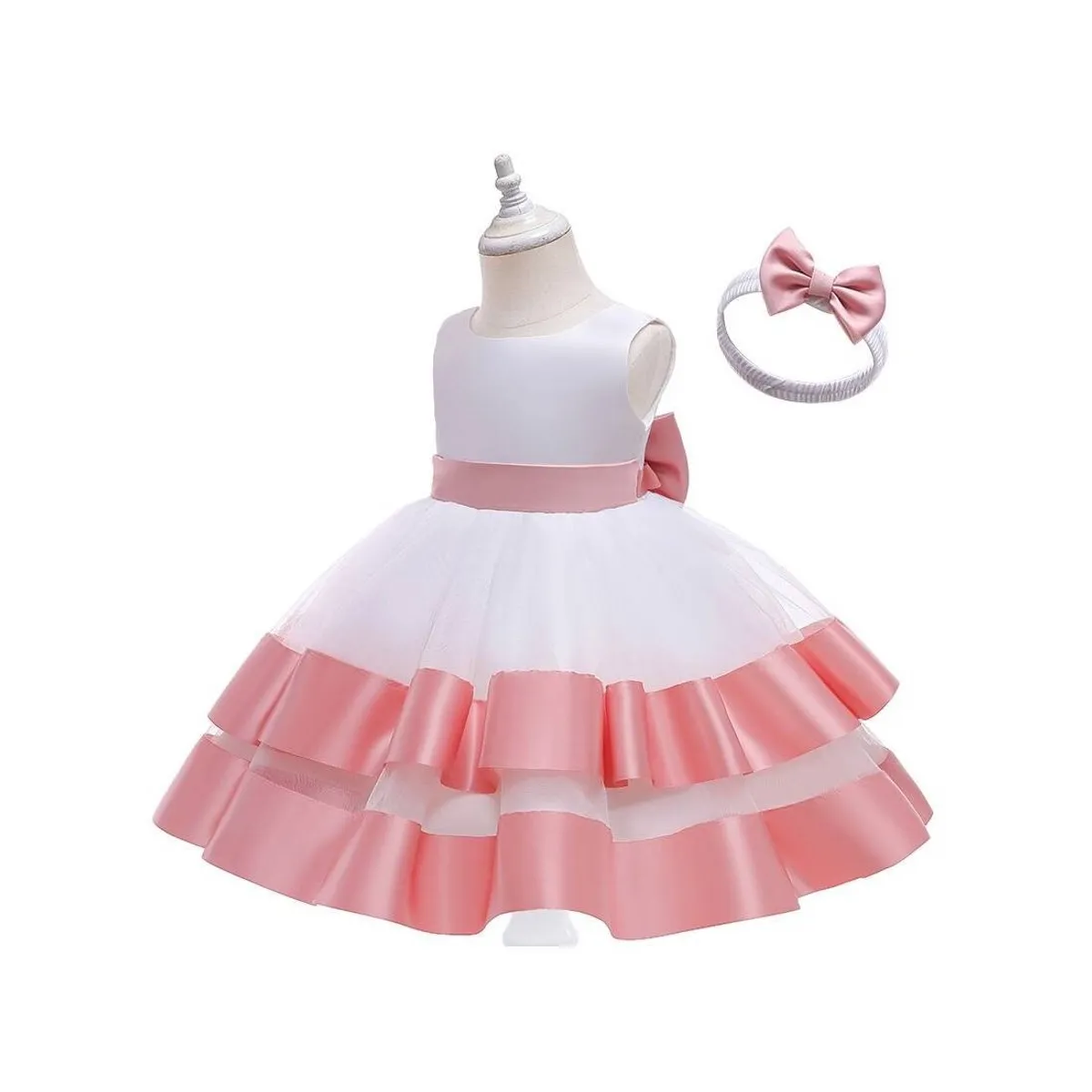 ALMA & DECO - Vestido Bautizo Paje Fiesta Modelo Isabel Palo Rosa Diadema Regalo