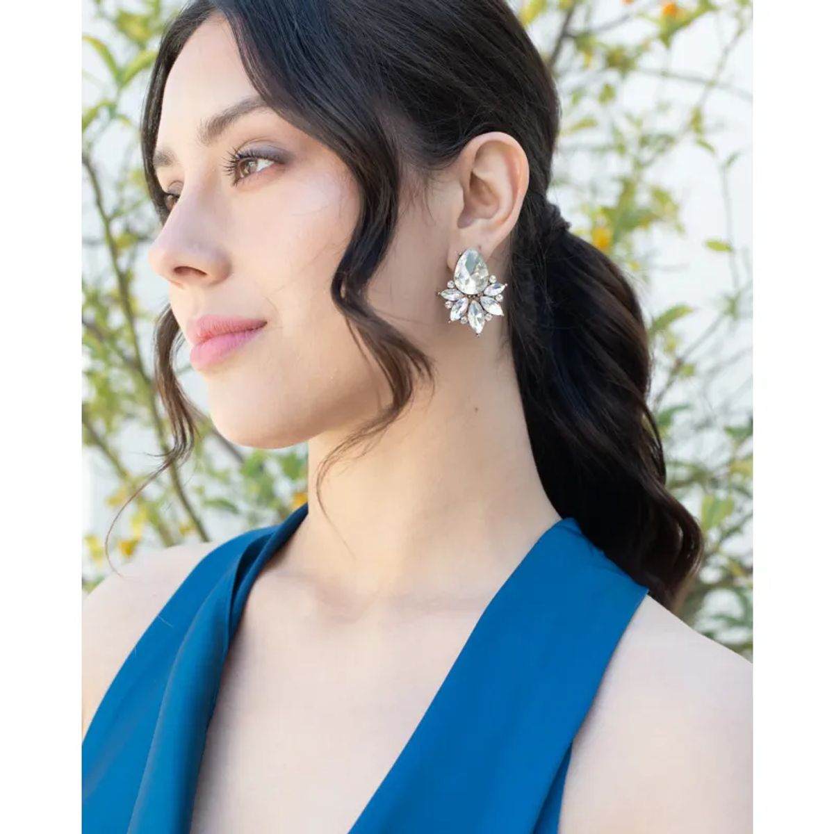 MI PLACARD - Aros Emma Gota Piedras y Strass Plateado