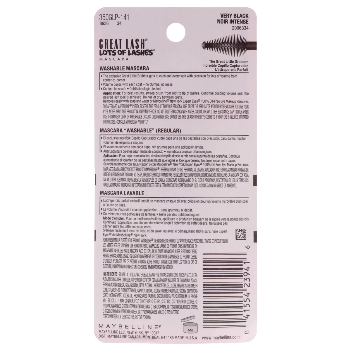 MAYBELLINE - Máscara de pestañas Great Lash Lots Of Lashes - 141 Very Black 13ml Maybelline