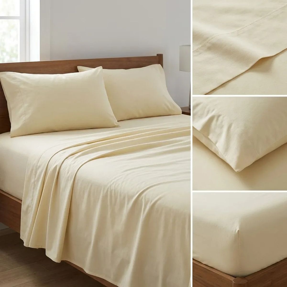 ARMONIA - Juego De Sabanas Algodon 800 Hilos Crema 2,5 Plazas