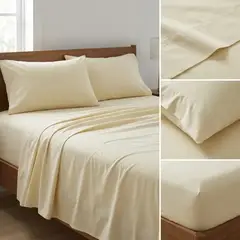 ARMONIA - Juego De Sabanas Algodon 800 Hilos Crema 2,5 Plazas