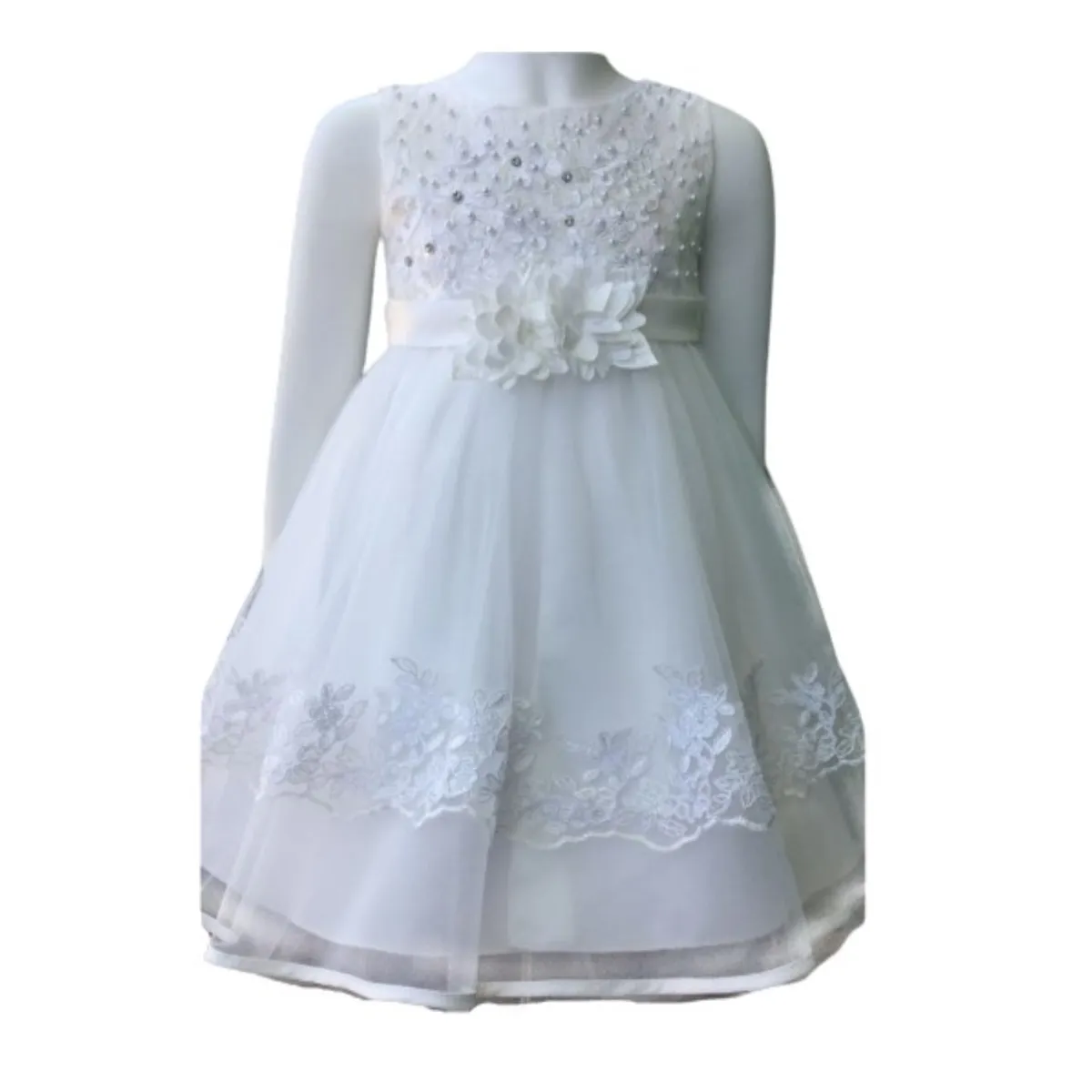 ALMA & DECO - Vestido Bautizo Paje Fiesta Modelo Florencia Blanco con Lazo Ajustable