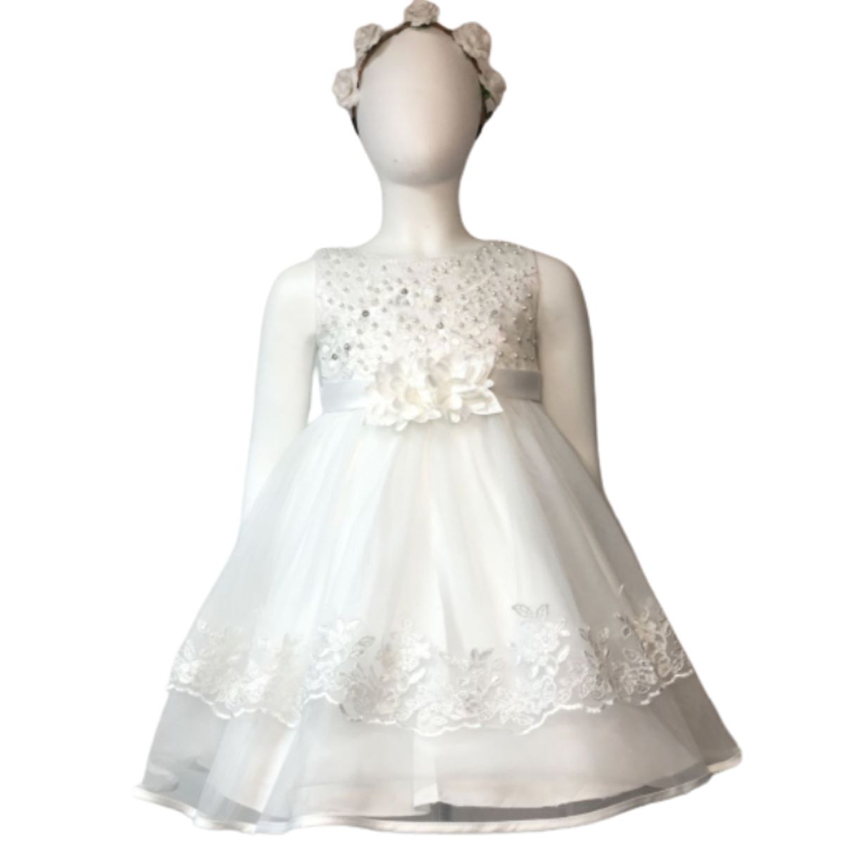 ALMA & DECO - Vestido Bautizo Paje Fiesta Modelo Florencia Blanco con Lazo Ajustable