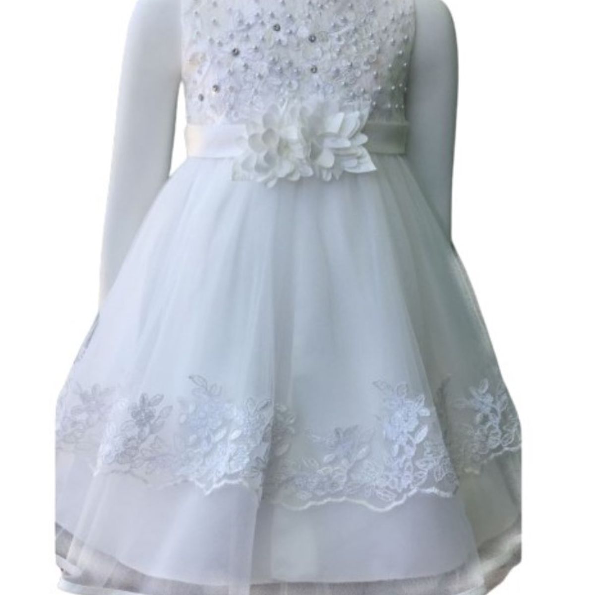 ALMA & DECO - Vestido Bautizo Paje Fiesta Modelo Florencia Blanco con Lazo Ajustable