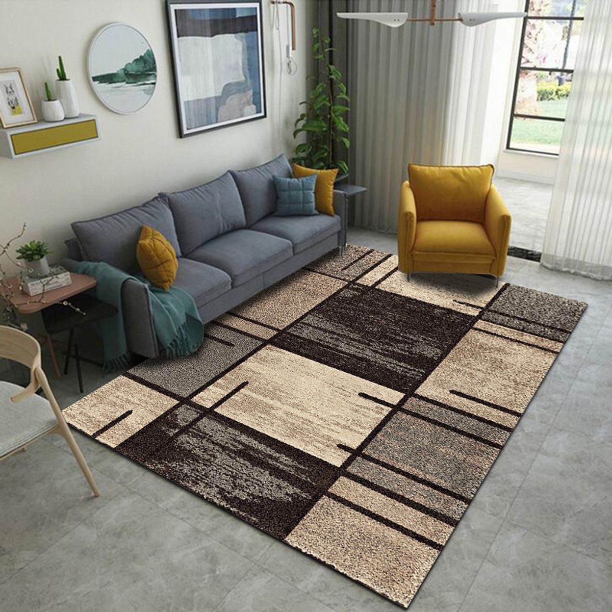 GENERICO - ALFOMBRA 200X240 DISEÑO CUADRO MARRON MODERN ELAGANTE DECORATIVA MP
