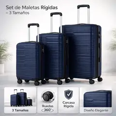 SPACE HOME - Set Maletas Rígidas Duraline Azul 3 Piezas Ruedas 360 Cerradura
