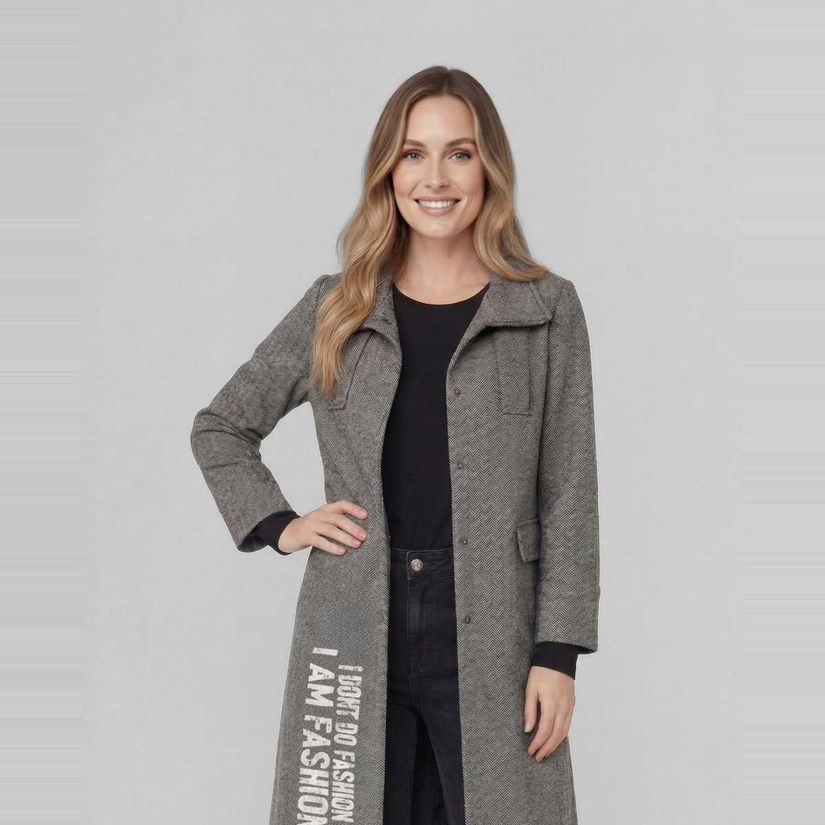 LINEATRE - Abrigo Mujer Magdalena Relaxed Cuello En V Manga Suelta Negro Lineatre