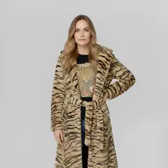 LINEATRE - Abrigo Mujer Bianca Relaxed Fit Cuello Con Solapa Manga Caida Beige