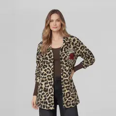 LINEATRE - Abrigo Mujer Lia Relaxed Cuello Tipo Camisa Manga Suelta Leopardo