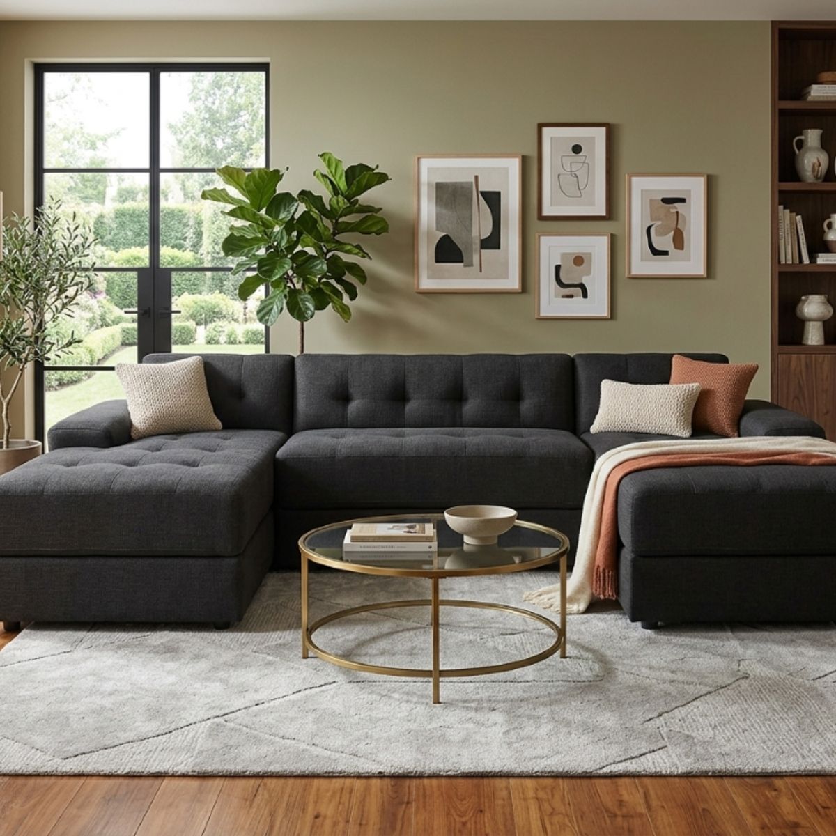 MUEBLES NEW - SOFA U SECCIONAL NEGRO LINO