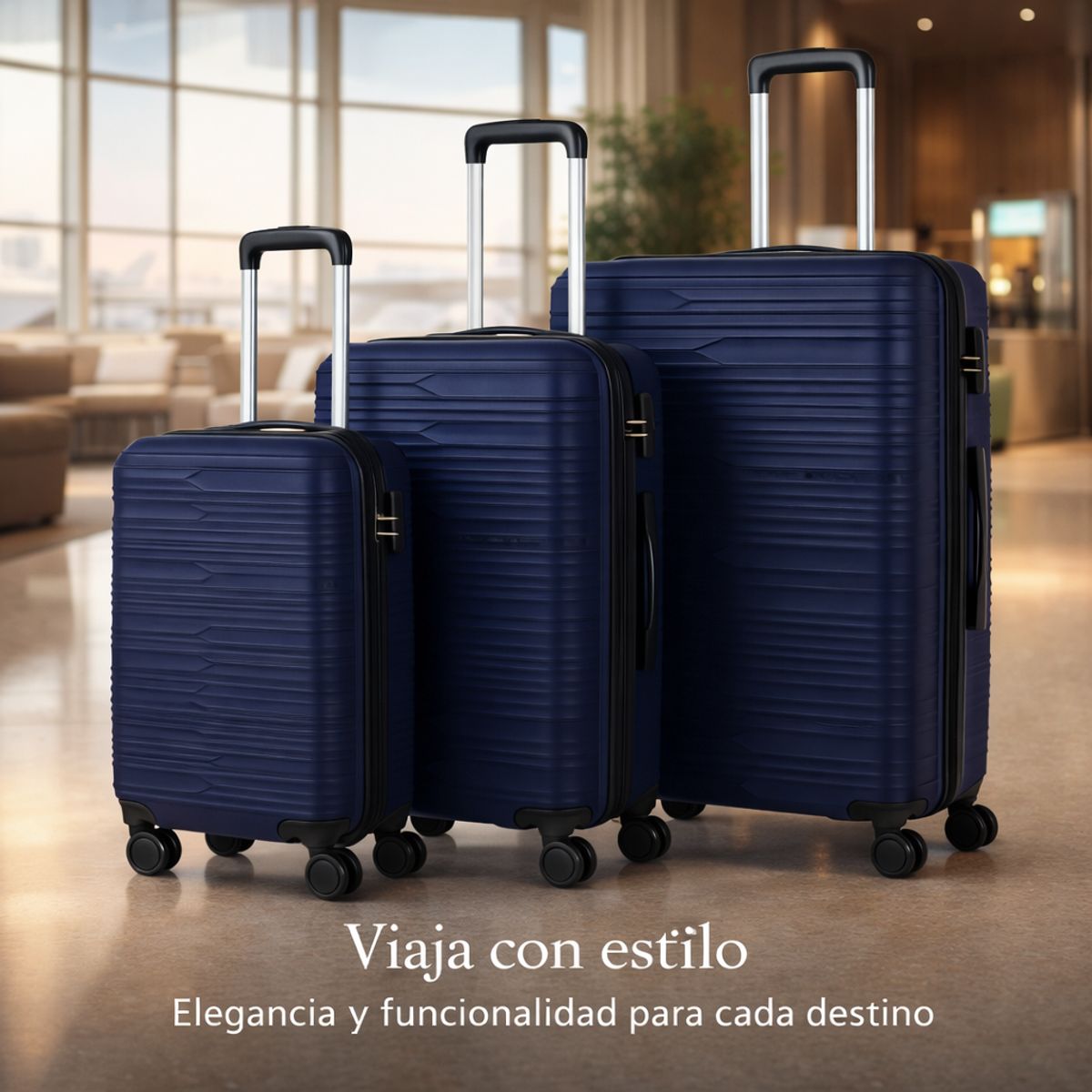 SPACE HOME - Juego De Maletas Duraline Azul Pp 3 Tamaños 20 24 28 Viaje