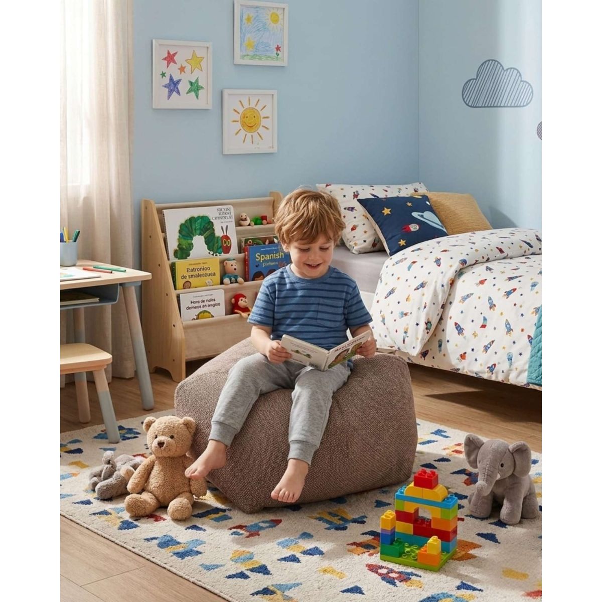 GENERICO - Set de 4 Puff Sofa Decorativo De Piso 50cm Estética Contemporánea