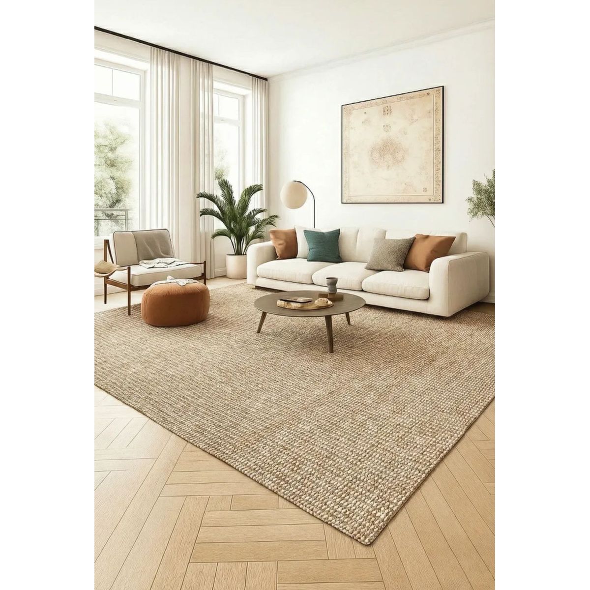 GENERICO - Alfombra Estilo Yute Tejida Para Living Resistente Mascotas 120x180cm BEIGE