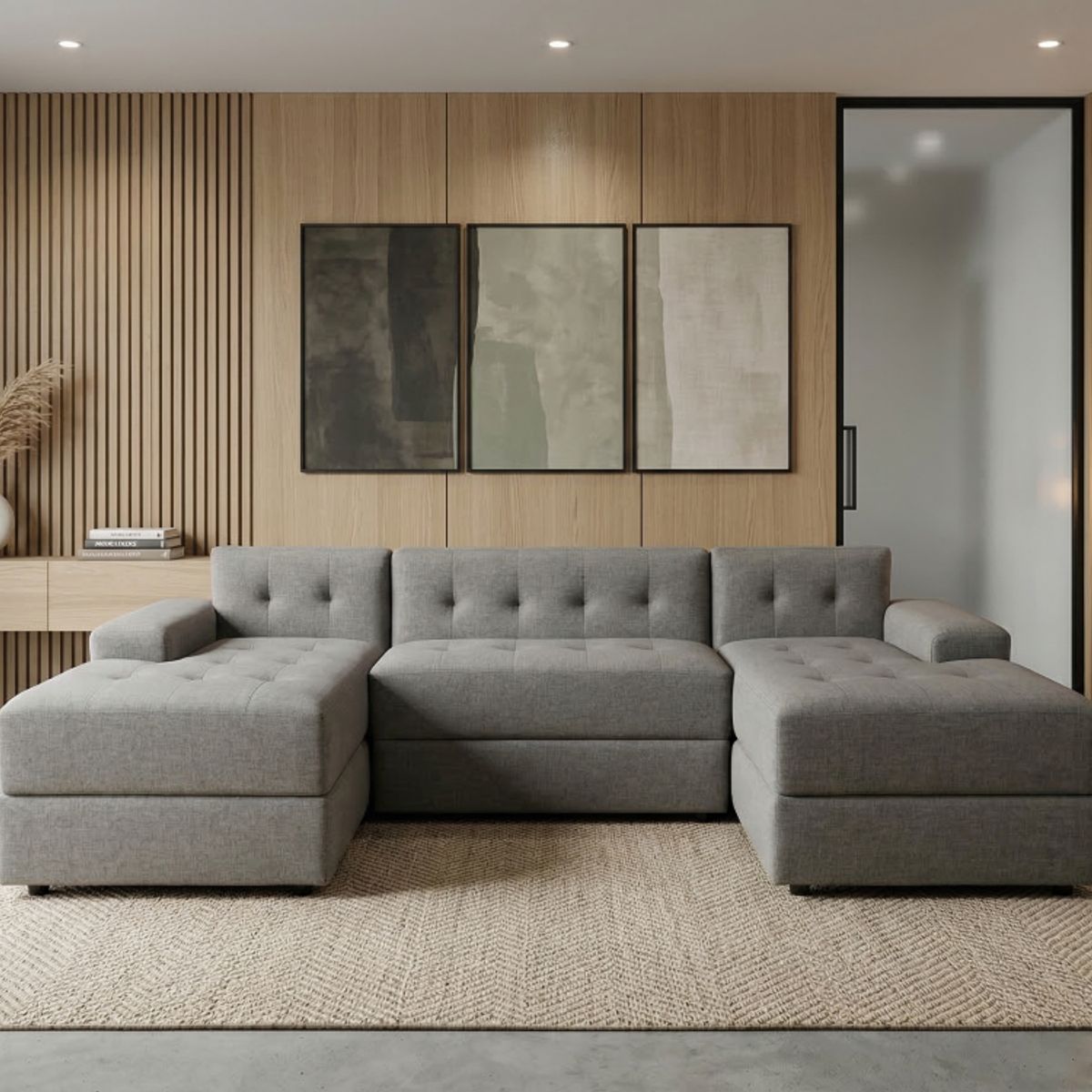 MUEBLES NEW - SOFA U SECCIONAL GRIS LINO