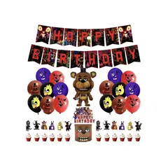 GENERICO - Kit Cumpleaños Five Nights Freddy FNAF Globos Banner 29 Pzas
