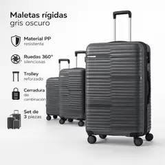 SPACE HOME - Juego De Maletas Rígidas Duraline Gris 3 Piezas 20 24 28 PP