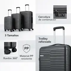 SPACE HOME - Set Maletas Rígidas Duraline Gris 3 Piezas Ruedas 360 Cerradura