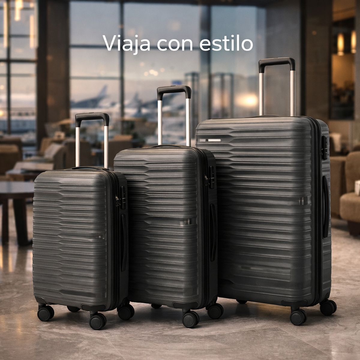 SPACE HOME - Set Maletas Rígidas Duraline Gris 3 Piezas Ruedas 360 Cerradura