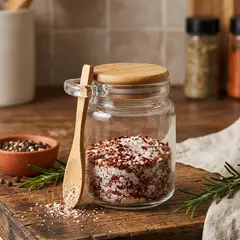 GENERICO - Set 6 Frasco Vidrio Tapa Cuchara De Bambú 250 ml