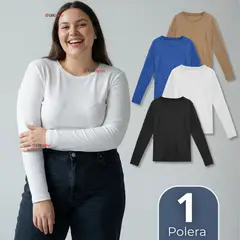 UTILISIMO - Camiseta Polar Polera Cuello Redondo Mujer Manga Larga Tela Acanalada Colores Surtidos