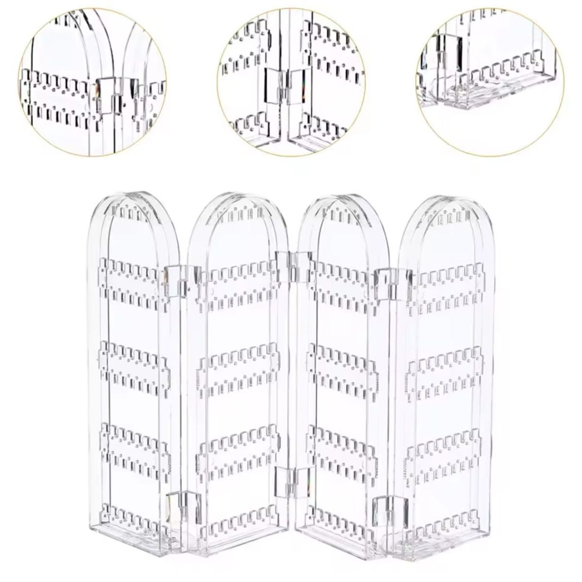 GENERICO - Exhibidor Plegable para Aretes y Joyas Acrílico Transparente 4 Paneles Organizador 368 Orificios