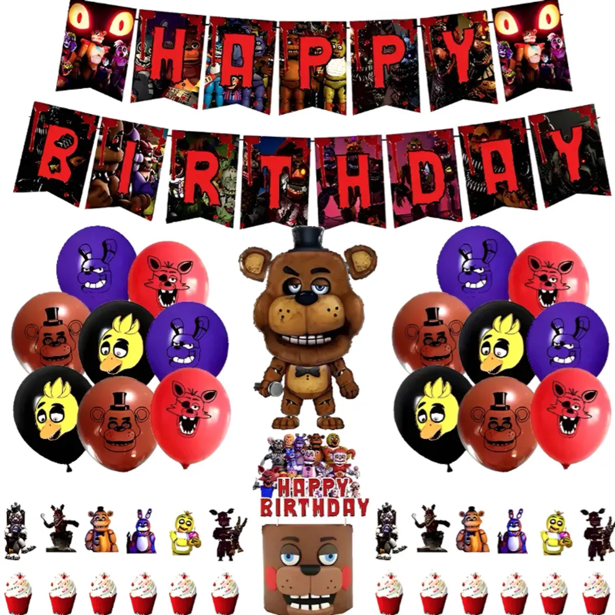 GENERICO - Kit Cumpleaños Five Night At Freddy Fnaf Fiestas Cotillón Globos