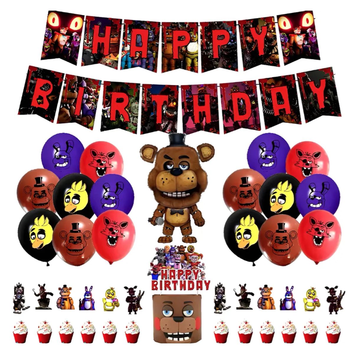 GENERICO - Kit Cumpleaños Five Night At Freddy Fnaf Fiestas Cotillón Globos
