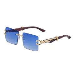 FANEL - Lentes de Sol Rectangulares Unisex Fanèl UV400 Marco Dorado y Lente Azul