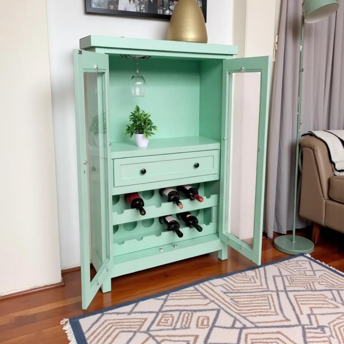 GENERICO - VITRINA MINI BAR VERDE AGUA MGR MUEBLES