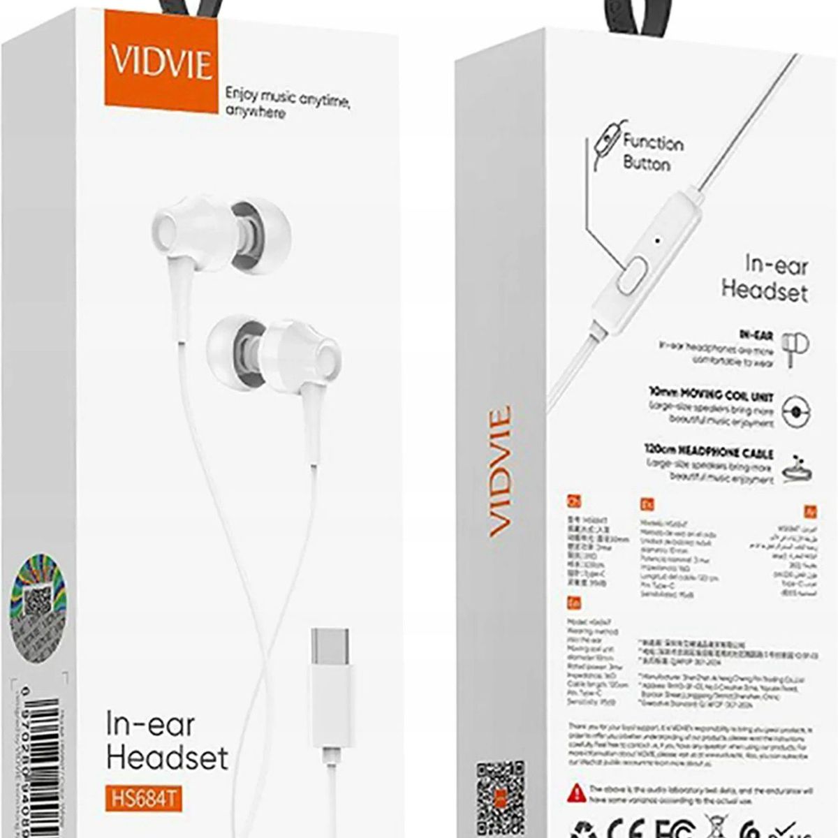 GENERICO - Auriculares con cable VIDVIE HS684T blancos
