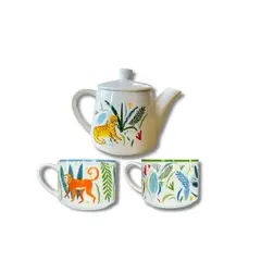 GENERICO - Juego De Te, Tetera 400 Ml + 2 Tazas De Porcelana 150 Ml C/u