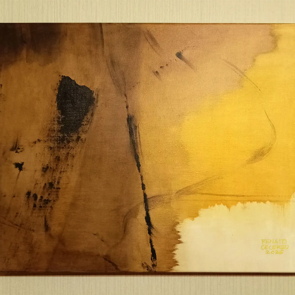 RENATO CECEREU - Cuadro Abstracto Tierra Amarillo 55 x 70 cm.