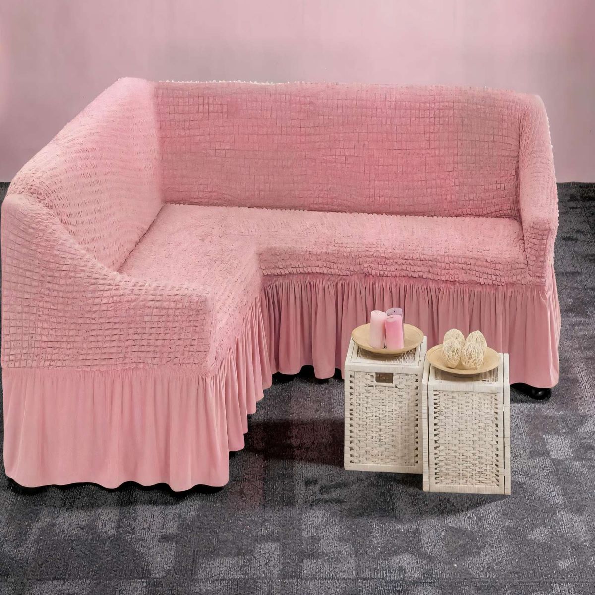 GENERICO - FUNDA DE SOFÁ TURCO EN FORMA DE L COLOR ROSADO