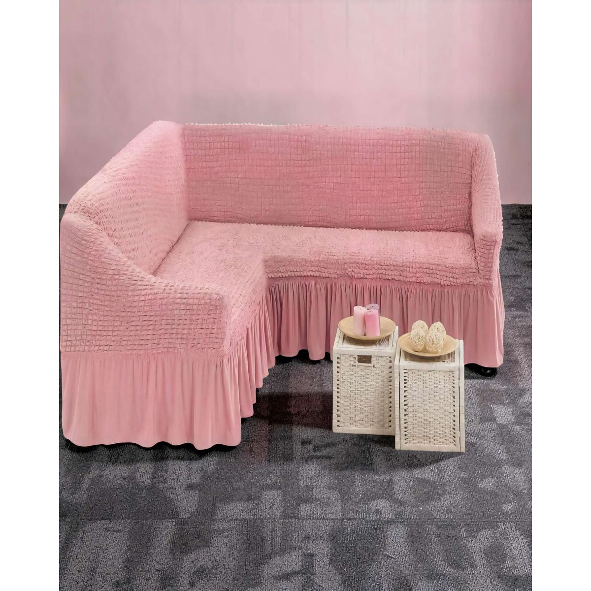 GENERICO - FUNDA DE SOFÁ TURCO EN FORMA DE L COLOR ROSADO