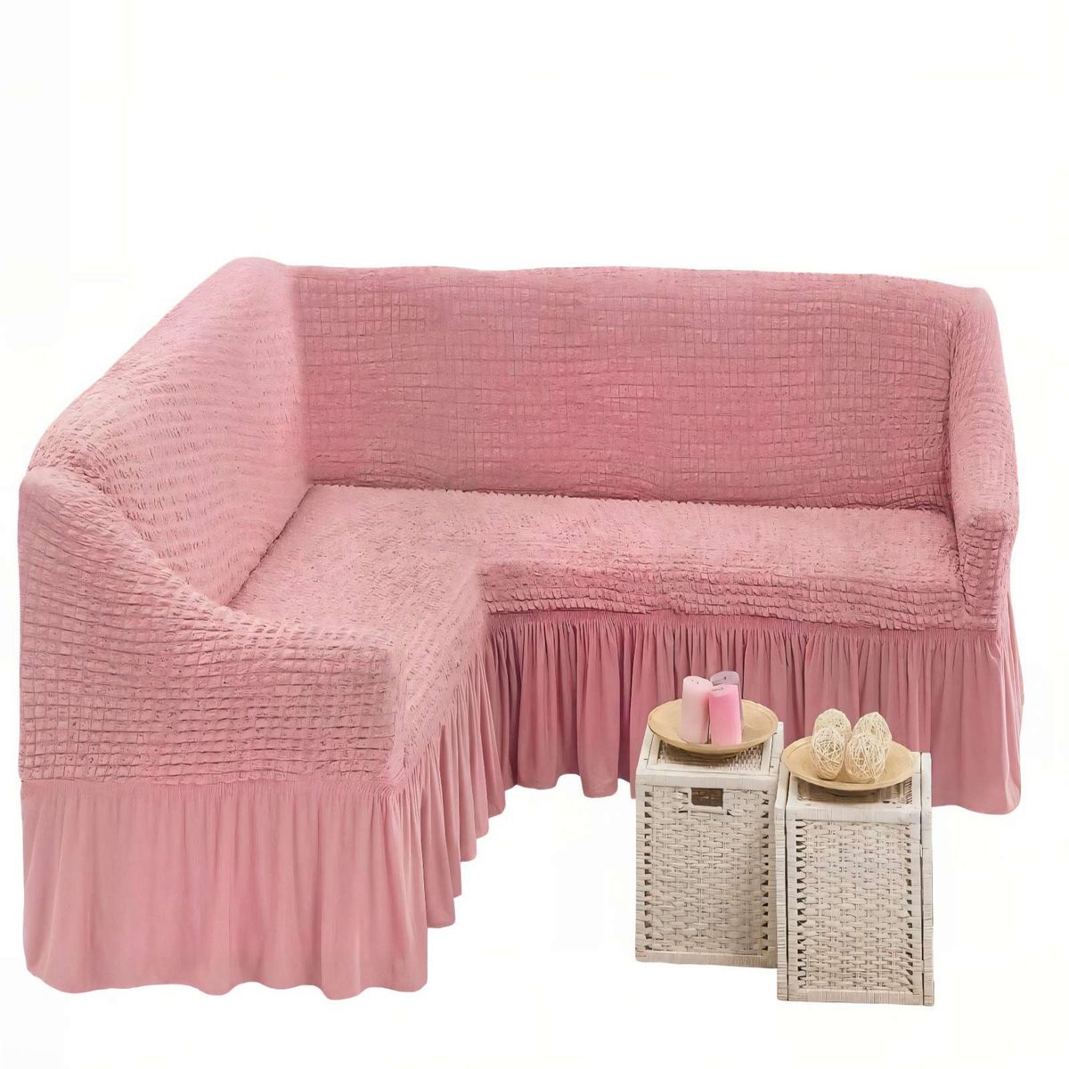 GENERICO - FUNDA DE SOFÁ TURCO EN FORMA DE L COLOR ROSADO