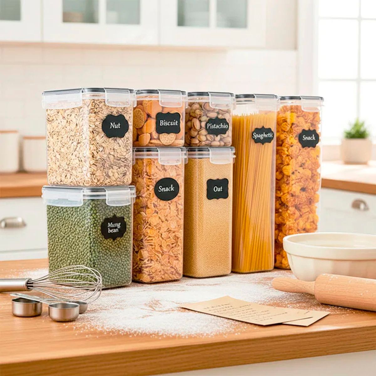 GENERICO - PACK DE 8 RECIPIENTES HERMETICOS PARA ALMACENAR ALIMENTOS SECOS