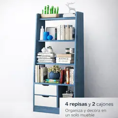 SPACE HOME - Librero Con Cajones LBF01 Azul Blanco 140x63x30