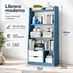 SPACE HOME - Librero Organizador Azul Blanco MDF Melamina 2 Cajones 140x63x30