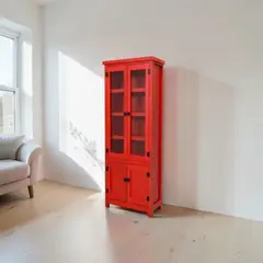 MGR MUEBLES - VITRINA MADERA COLOR ROJO