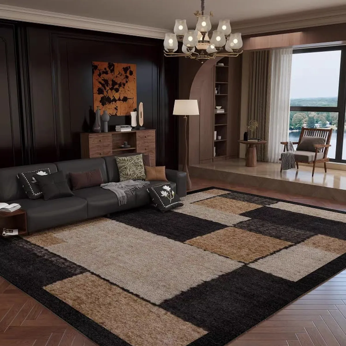 GENERICO - ALFOMBRA 200X240 CUADRO MARRON 5D MODERNOS ELAGANTE DECORATIVA MP