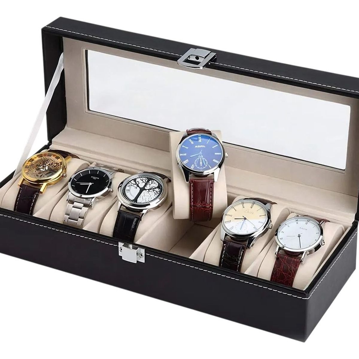 GENERICO - Estuche Caja Organizador De 6 Ranuras De Reloj