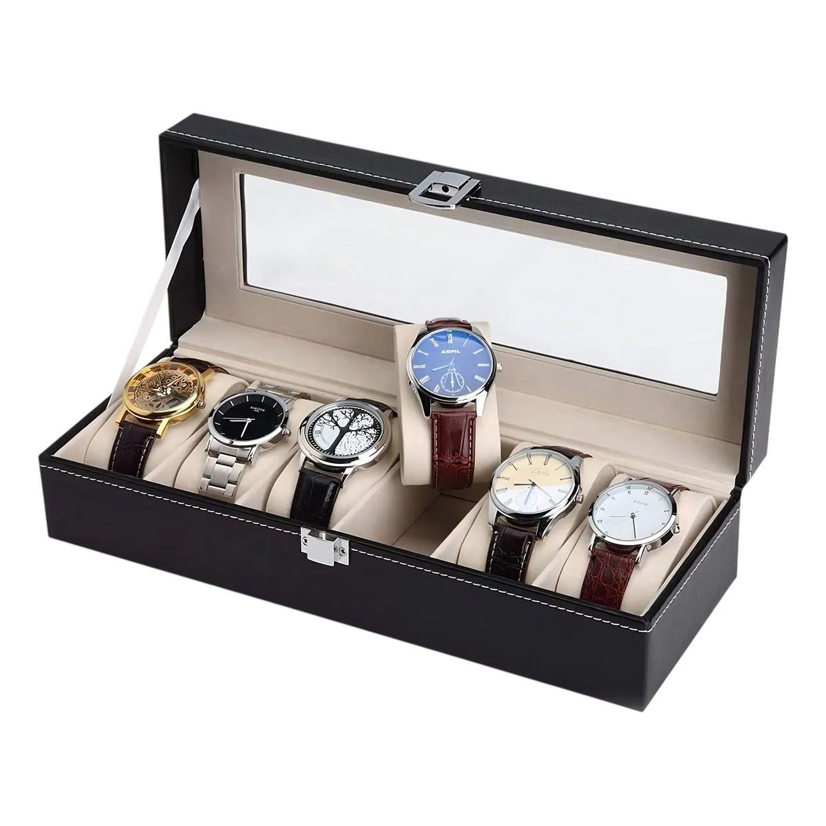 GENERICO - Estuche Caja Organizador De 6 Ranuras De Reloj