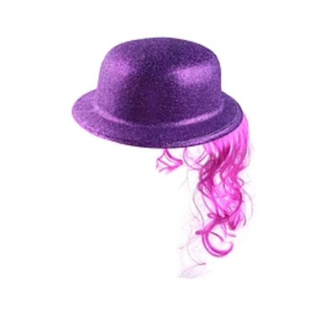 GENERICO - Sombrero con purpurina con cabellos color aleatorio 23x26cm