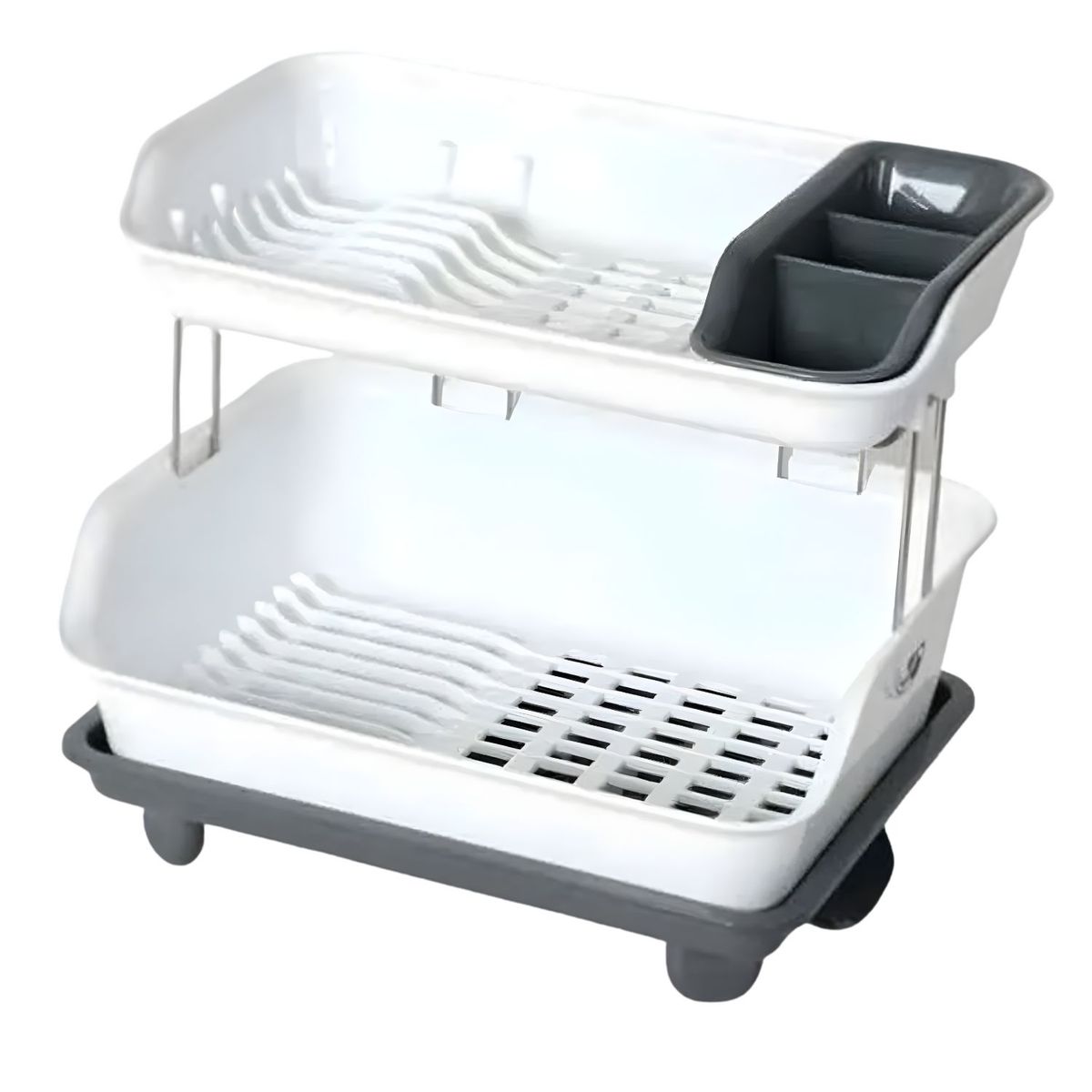 GENERICO - Secador Escurridor De Platos Dos Niveles Plástico Gris