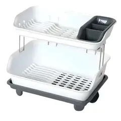 GENERICO - Secador Escurridor De Platos Dos Niveles Plástico Gris