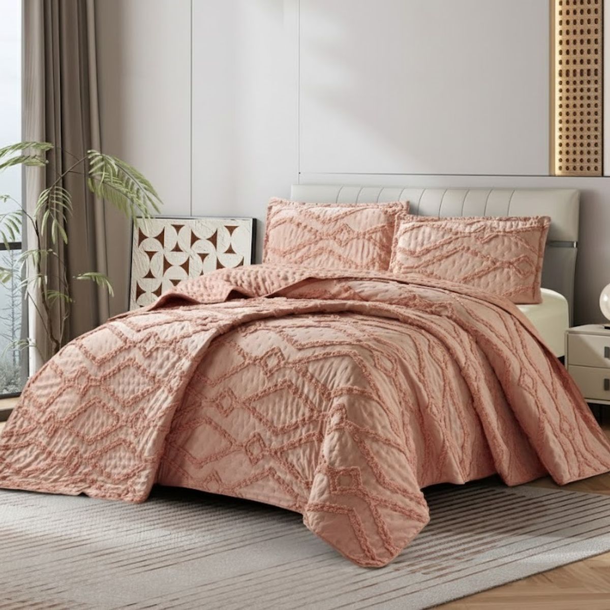 GENERICO - CUBRECAMA QUILT TUFTING 1.5 PLAZA UNICOLOR SERIE 2 MODERNO ELEGANTE DECORATIVO TFI